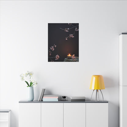 Dark Japandi Cherry Blossom in Candlelight | Moody Minimal Canvas Art