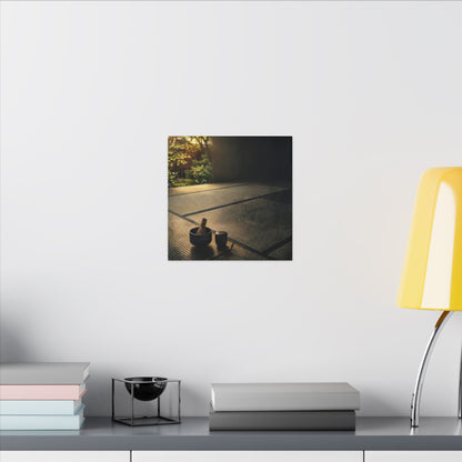Dark Japandi Tea Ceremony in Golden Hour | Dark Texture Canvas Art