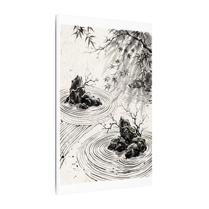 Rock Garden Canvas Art | Winter Zen Sumi E Art