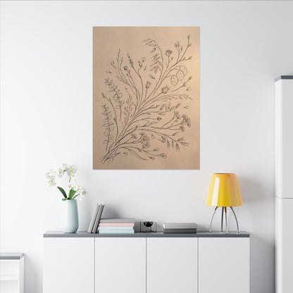 Dried Flowers Canvas Art | Spring Japandi Minimal Line Art