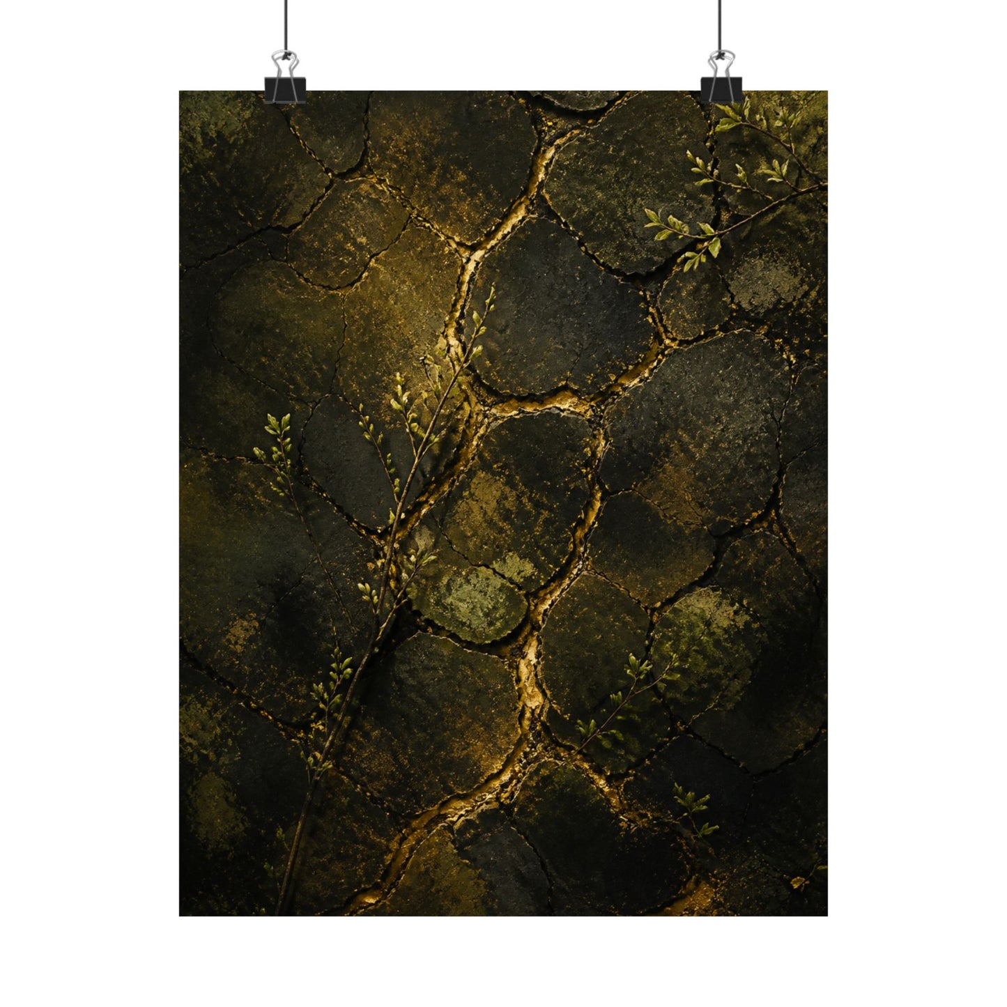 Cracked Earth Dark Texture Wall Art Print | Sophisticated Dark Japandi Art