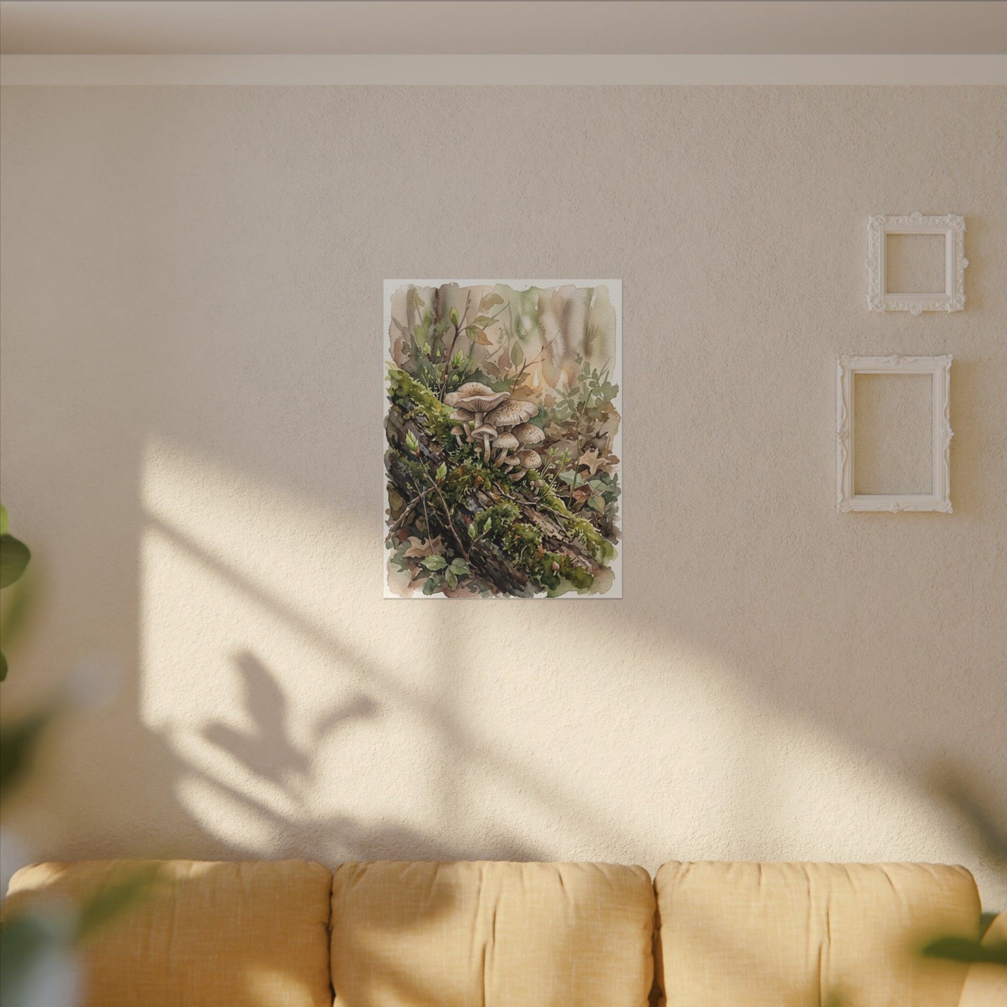 Wild Mushrooms Canvas Art | Spring Japandi Watercolor Art