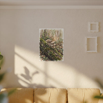 Wild Mushrooms Canvas Art | Spring Japandi Watercolor Art