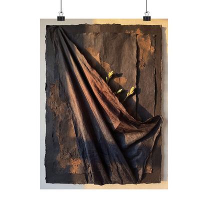 Dark Japandi Silk Drape in Golden Hour | Dark Texture Wall Art Print Art Print