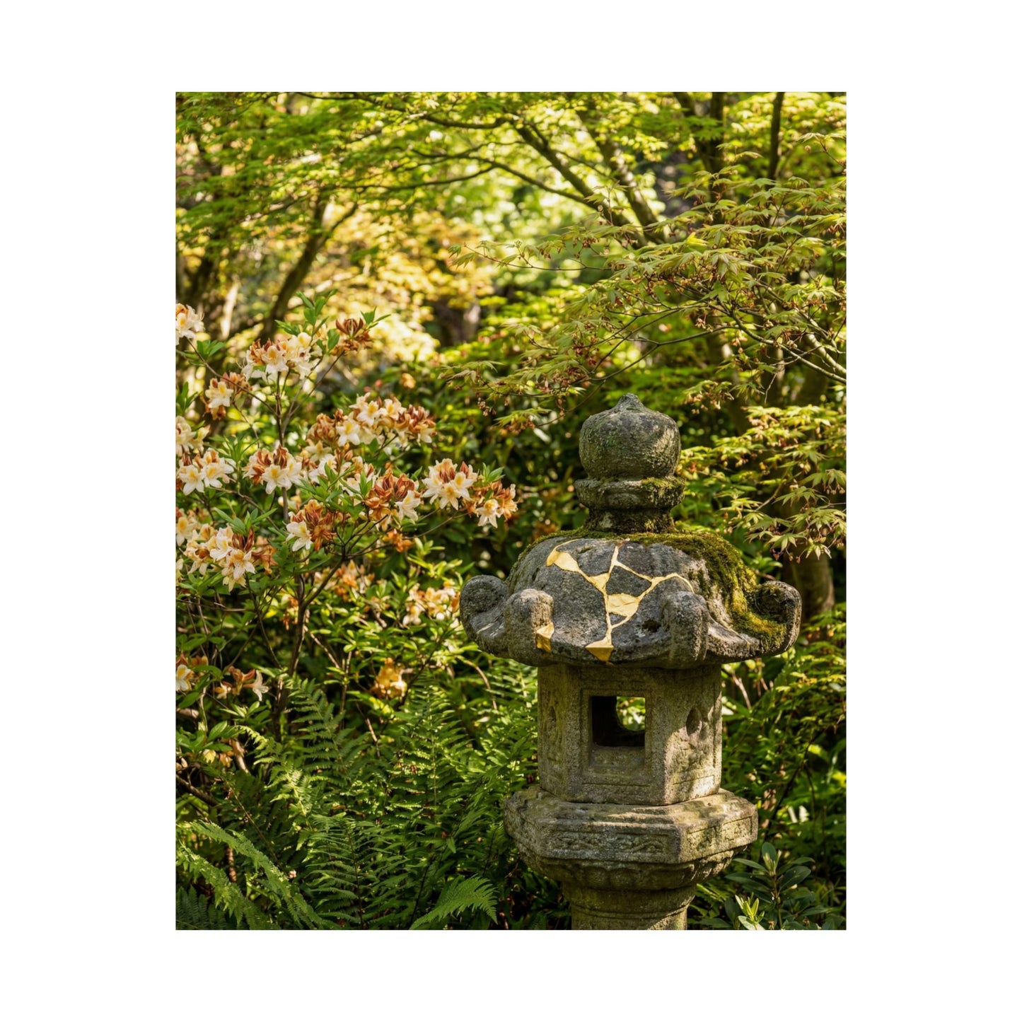Dappled Stone Lantern Wall Art Print - Kintsugi Shibui