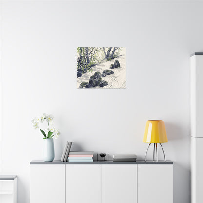 Dappled Rock Garden Canvas Art - Zen Mono No Aware