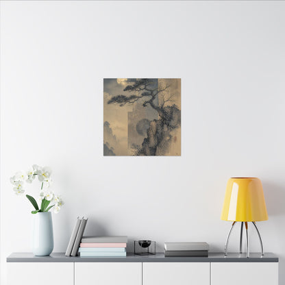 Japandi Pine Tree in Moonlight | Japanese Pattern Canvas Art