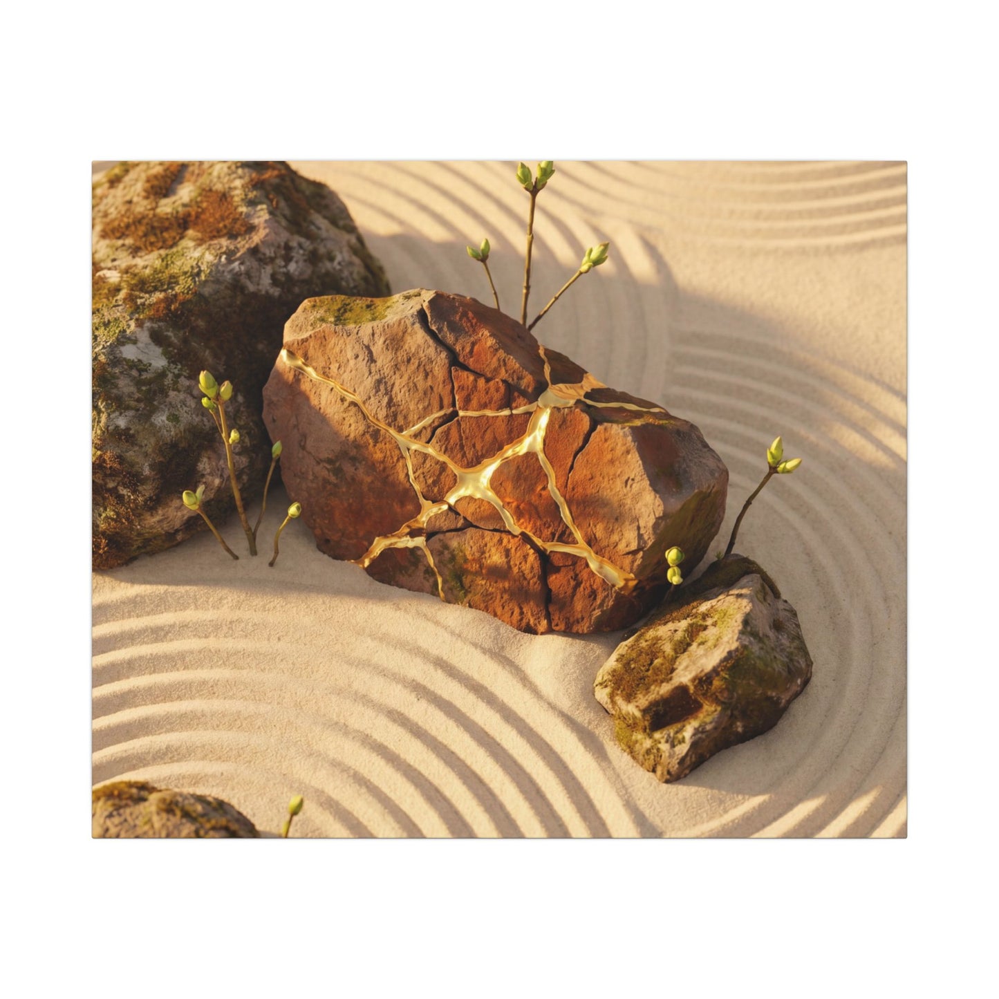 Kanso Rock Garden Canvas Art - Kintsugi Crackle Gold