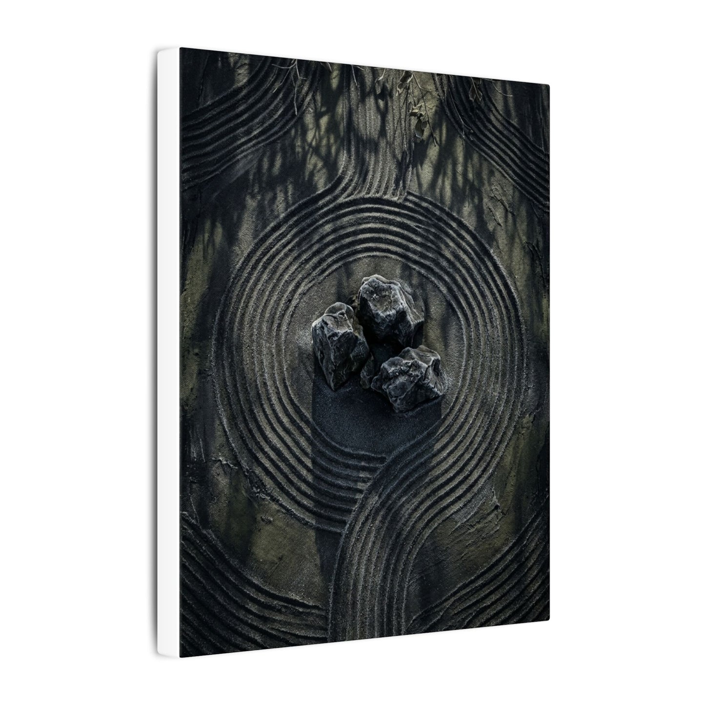 Moody Rock Garden Canvas Art - Dark Texture Dark Japandi