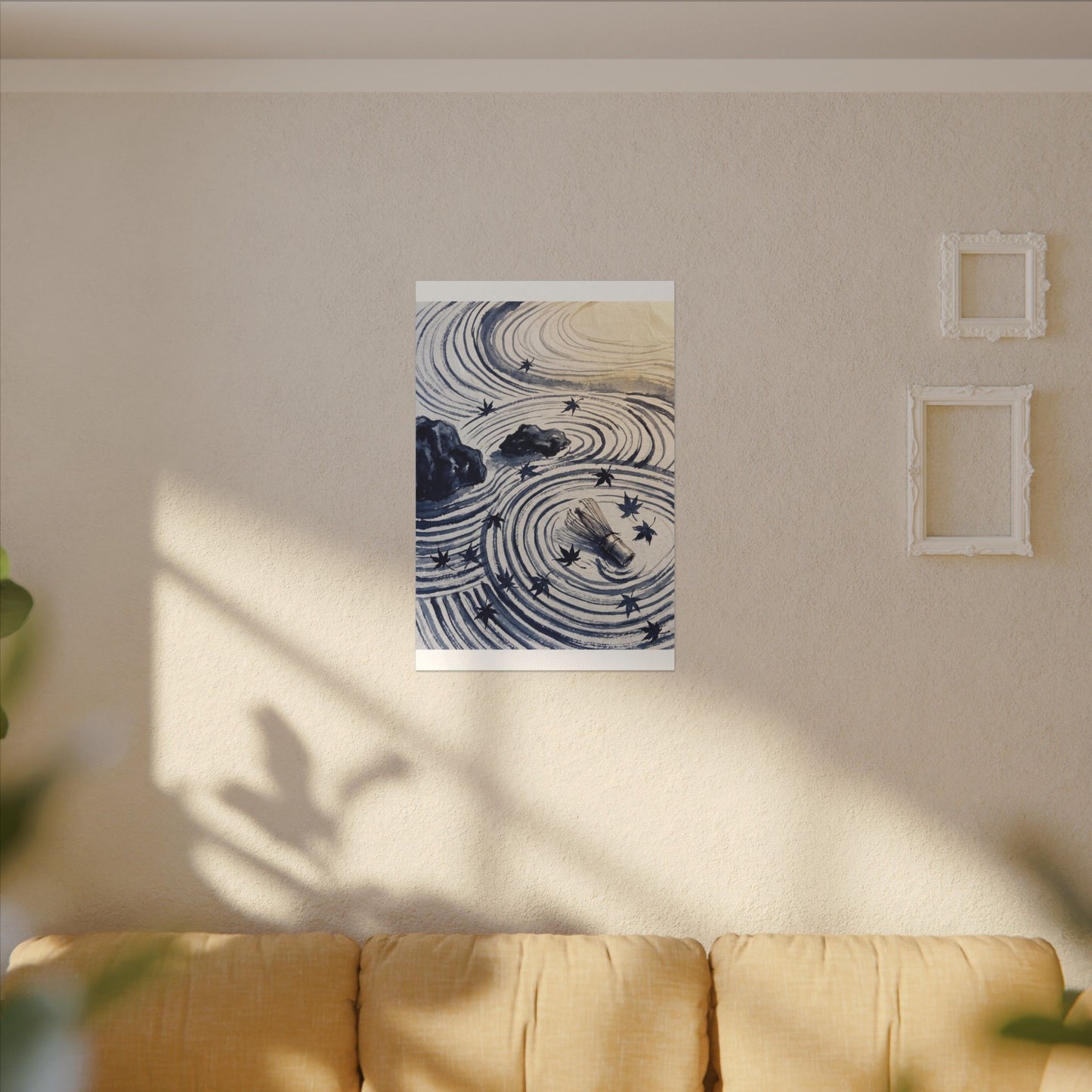 Zen Rock Garden in Golden Hour | Sumi E Canvas Art
