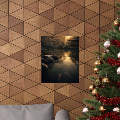 Dark Japandi Koi Pond in Golden Hour | Shadow Zen Wall Art Print