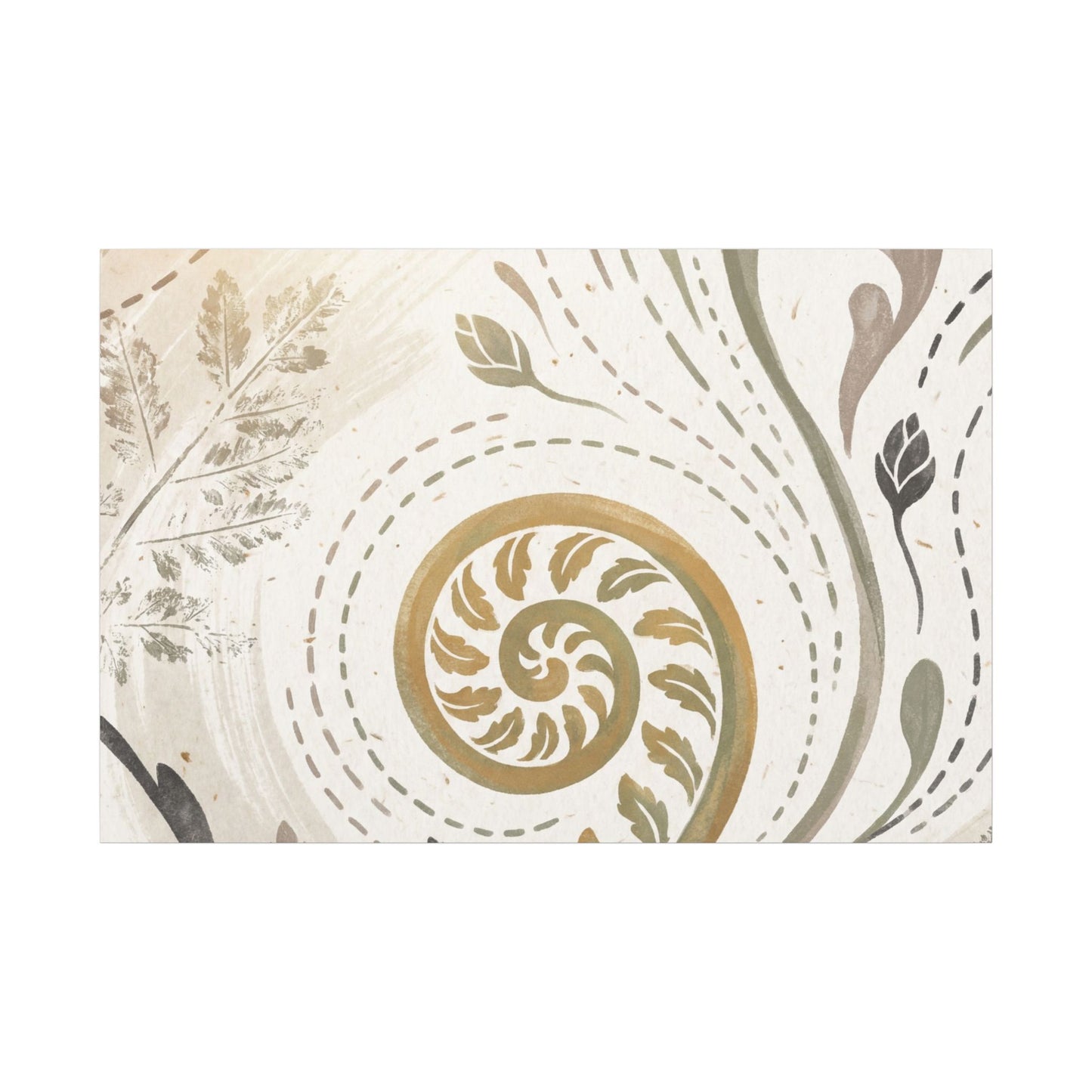 Japandi Fern Unfurling in Golden Hour | Japanese Pattern Canvas Art