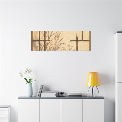 Shoji Screen Canvas Art | Winter Japandi Minimal Line Art