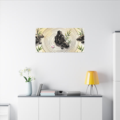 Zen Rock Garden in Golden Hour | Sumi E Canvas Art