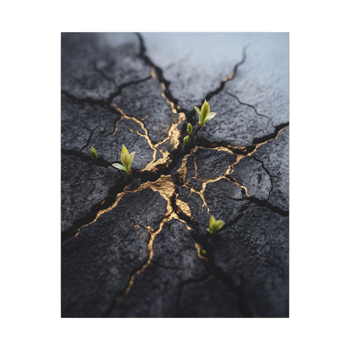 Ma Cracked Earth Canvas Art - Dark Japandi Charcoal Ink