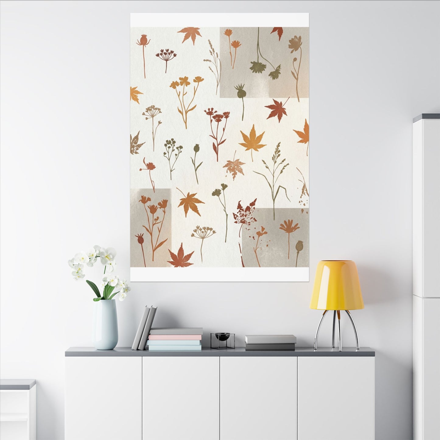 Autumn Dried Flowers Japanese Pattern Canvas Art | Elegant Decor