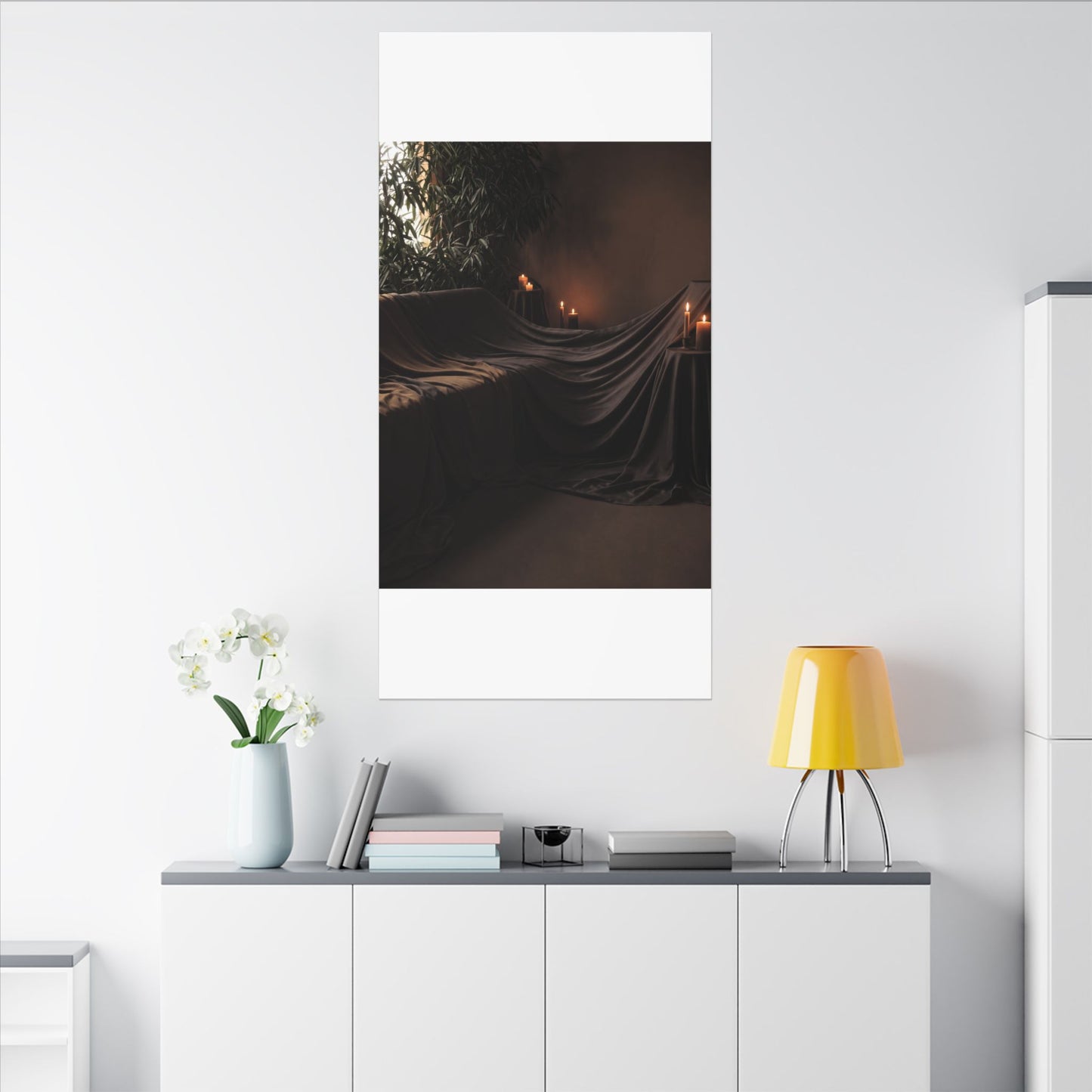 Candlelight Silk Drape Canvas Art - Dark Japandi Ma