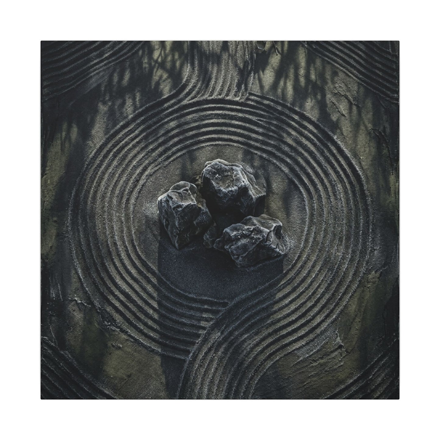 Moody Rock Garden Canvas Art - Dark Texture Dark Japandi