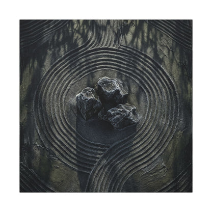 Moody Rock Garden Canvas Art - Dark Texture Dark Japandi