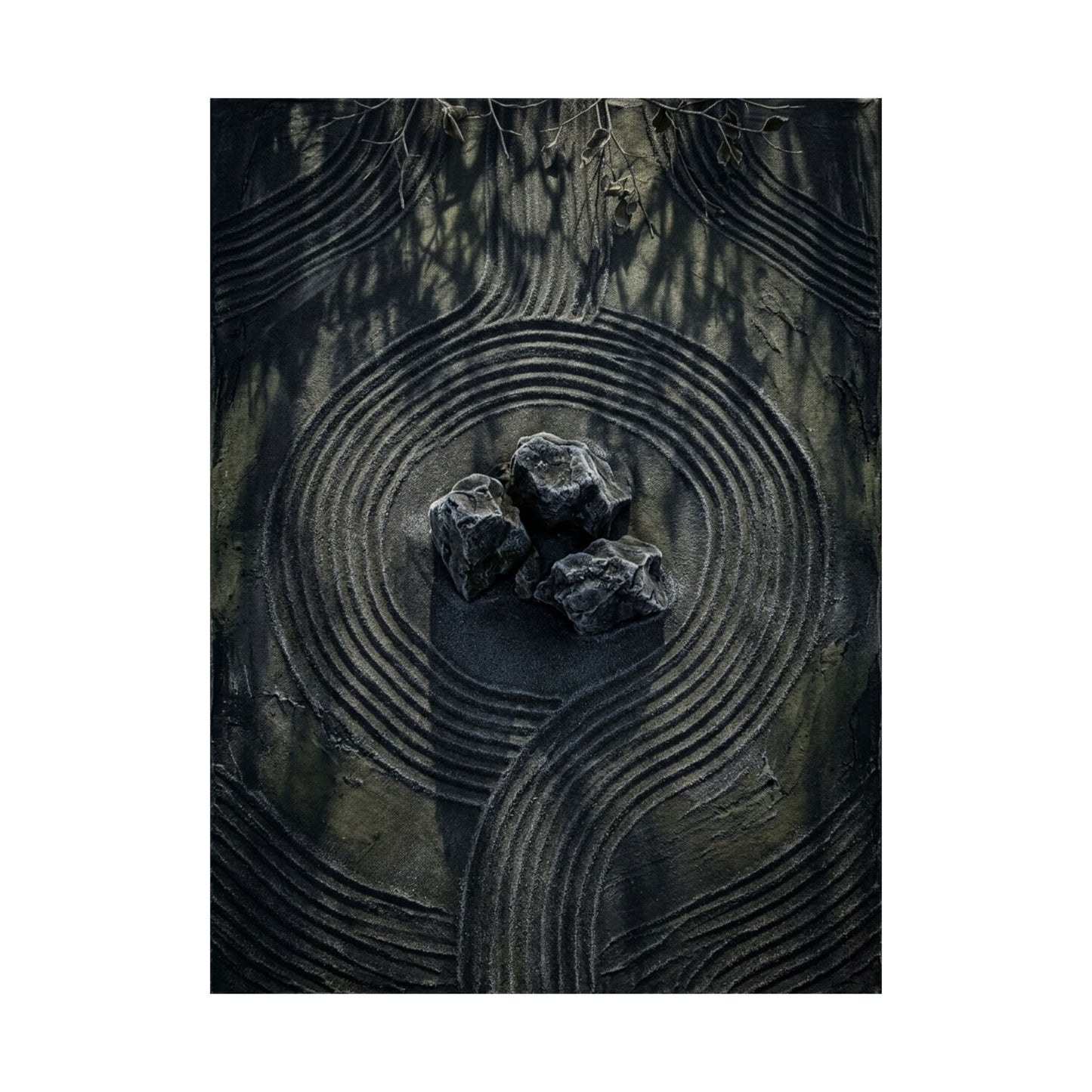 Winter Rock Garden Dark Texture Wall Art Print | Atmospheric Decor