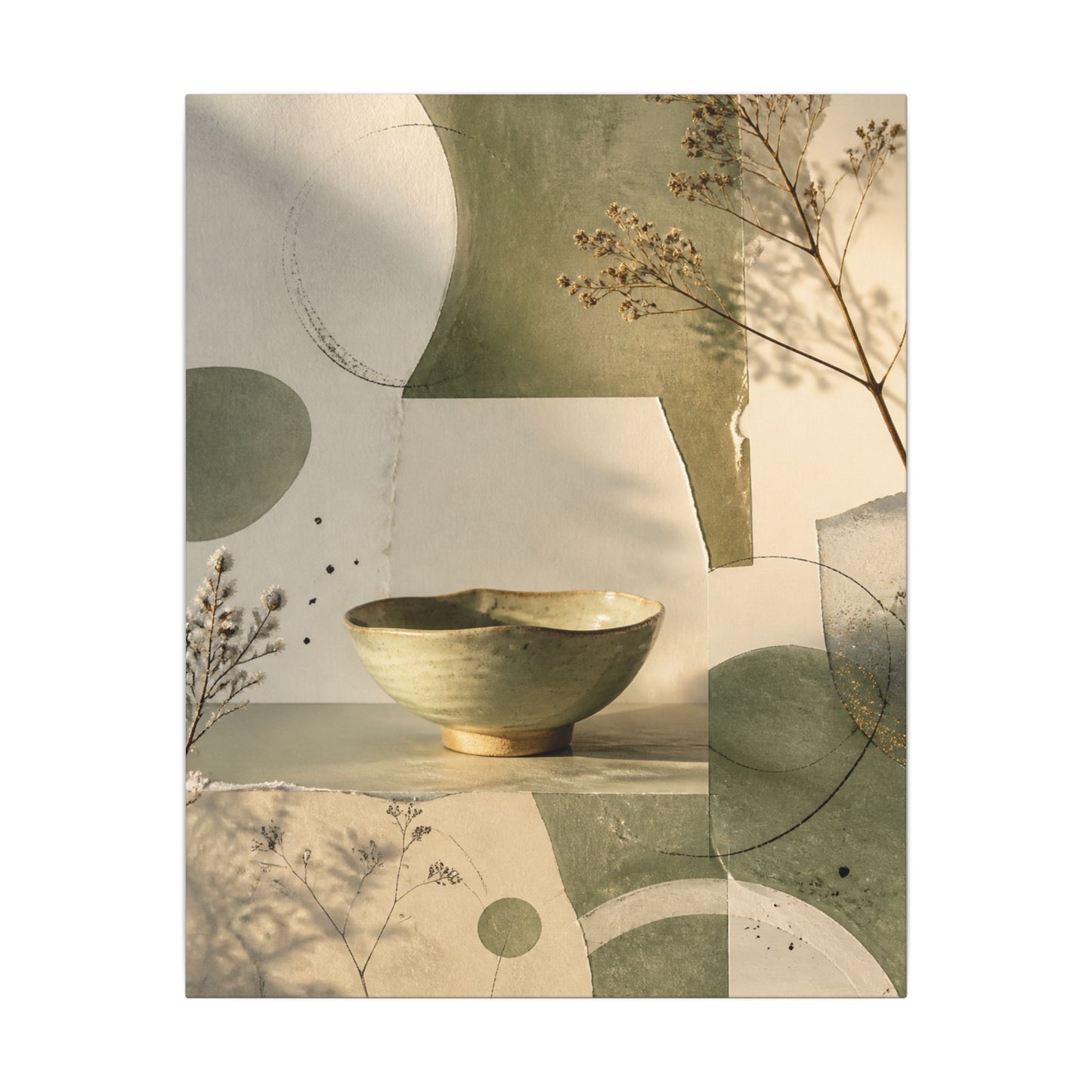 Warm Ceramic Bowl Canvas Art - Minimal Line Japandi