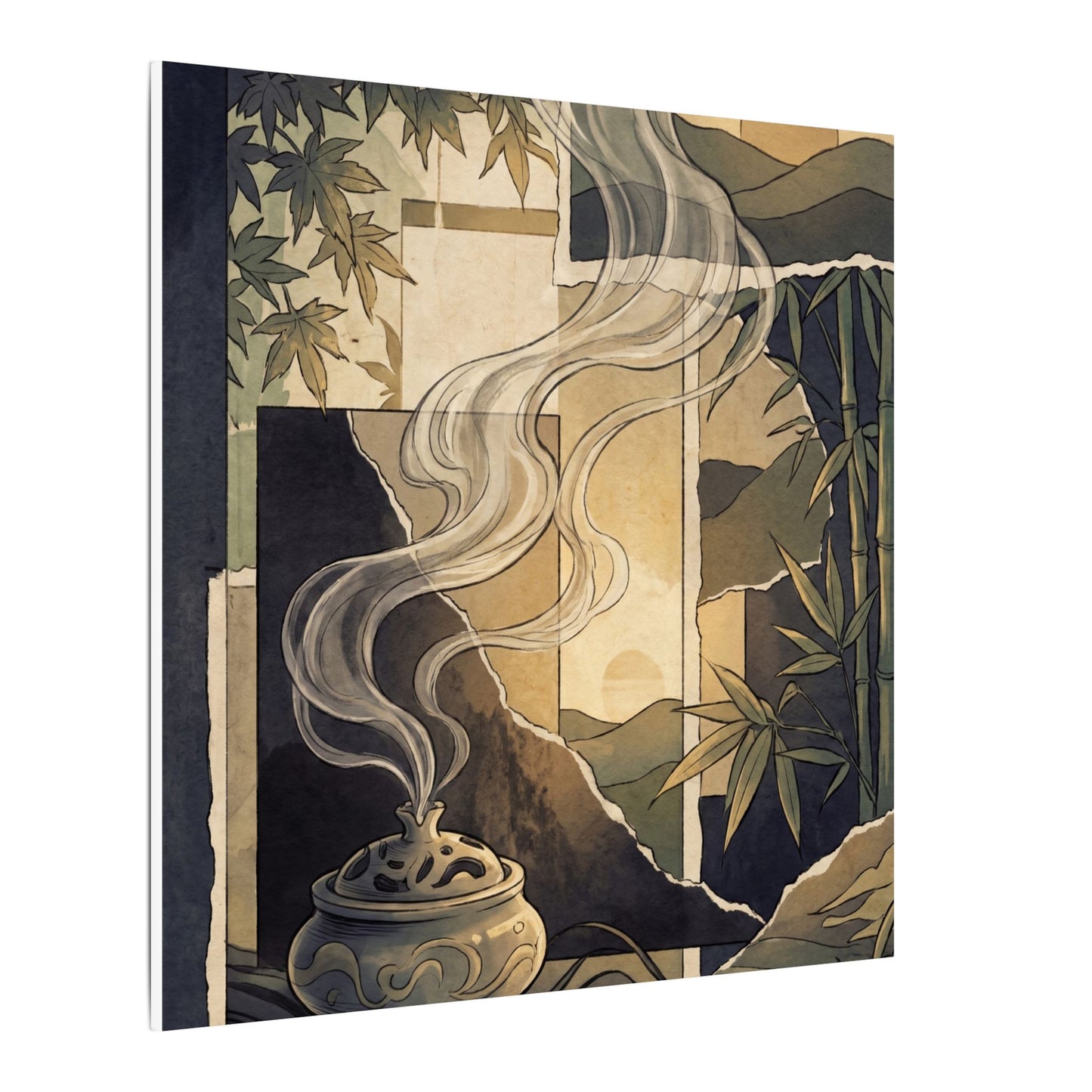 Tranquil Incense Smoke Canvas Art - Ukiyo E Inspired Zen