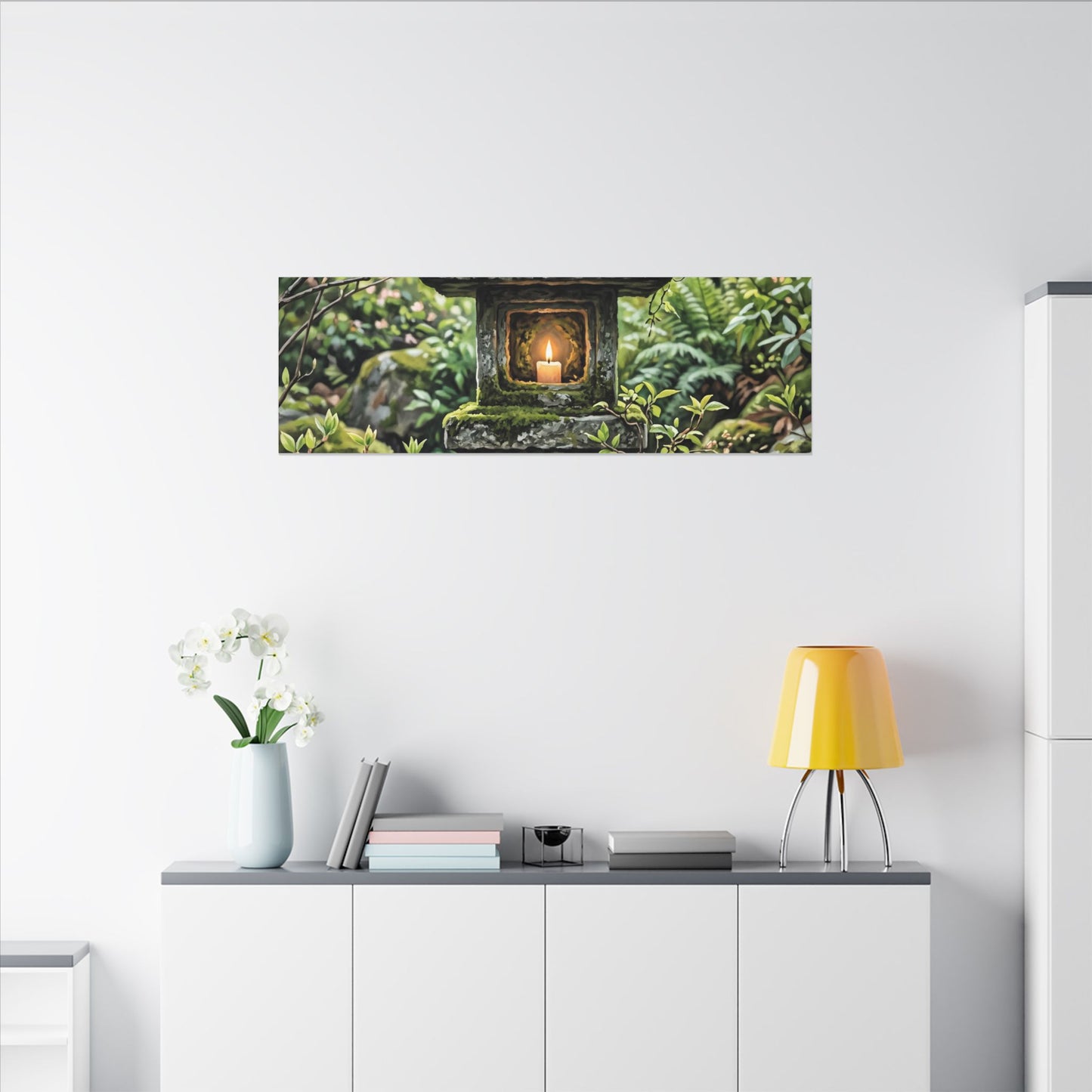Neutral Stone Lantern Canvas Art - Japanese Pattern Japandi