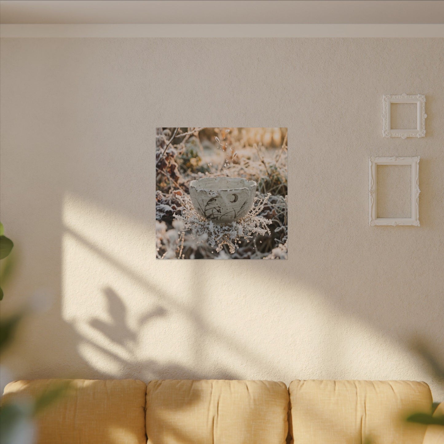 Japandi Ceramic Bowl in Golden Hour | Japanese Pattern Canvas Art