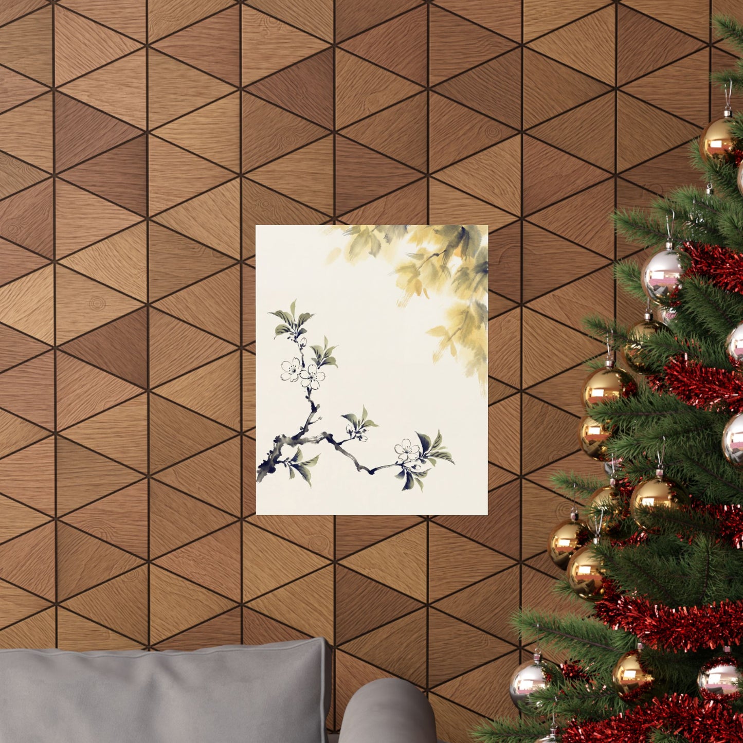 Zen Cherry Blossom in Golden Hour | Sumi E Wall Art Print