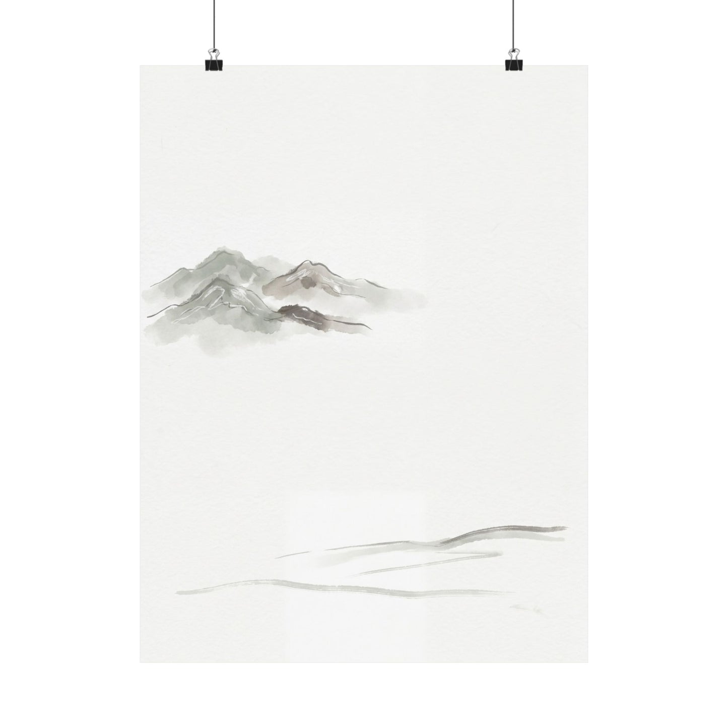 Japandi Mountain Mist in Overcast | Minimal Line Wall Art Print