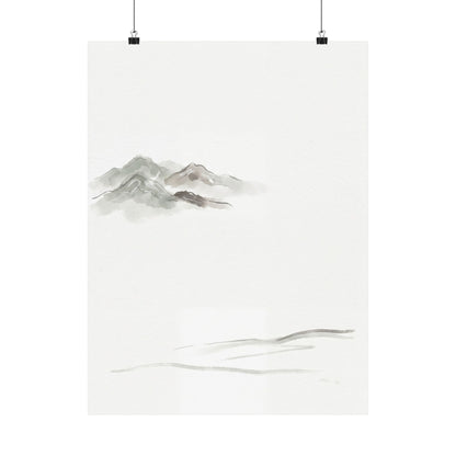 Japandi Mountain Mist in Overcast | Minimal Line Wall Art Print