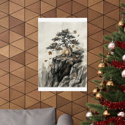 Pine Tree Autumn Wall Art Print | Japandi Elegant Design