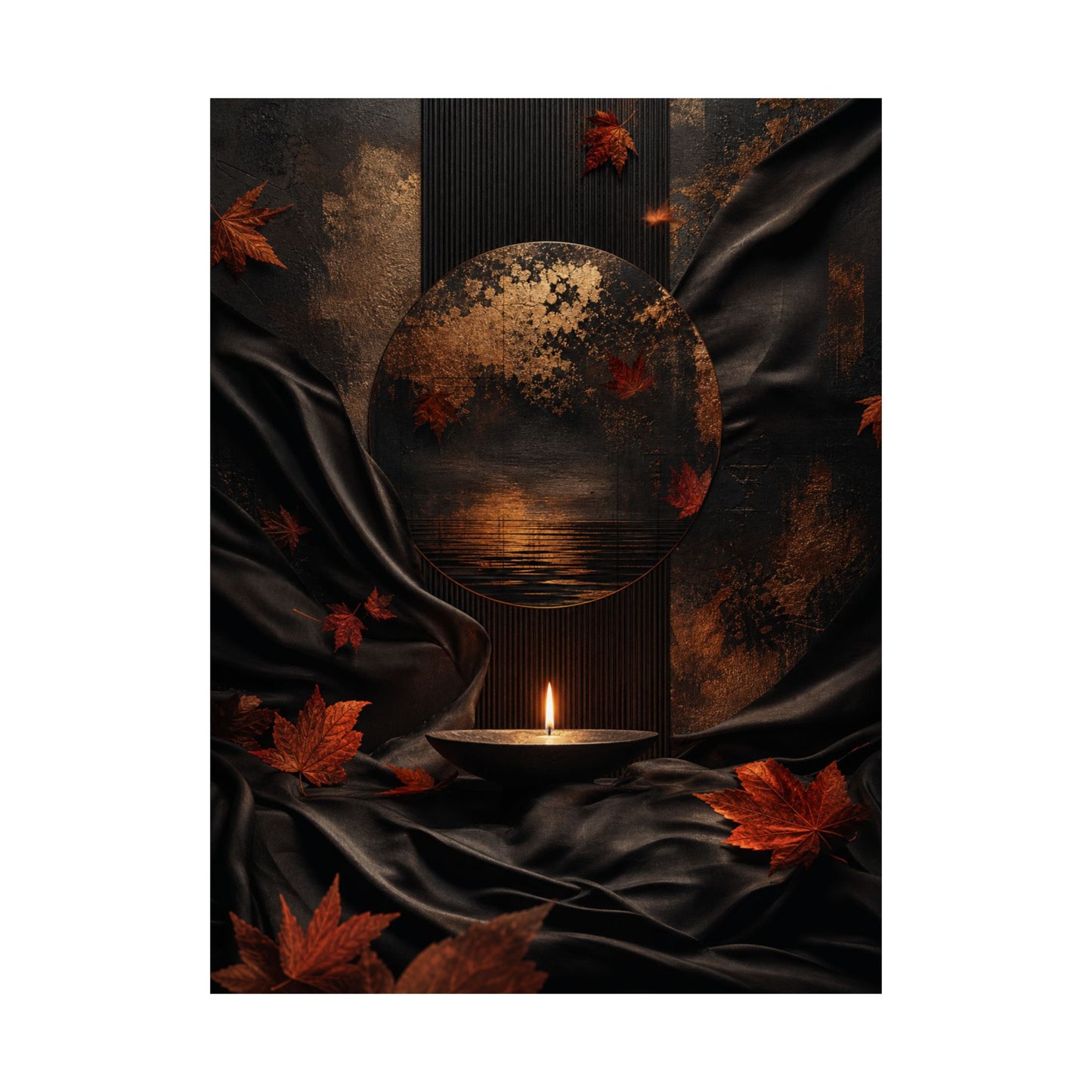 Kanso Silk Drape Wall Art Print - Dark Japandi Dark Texture