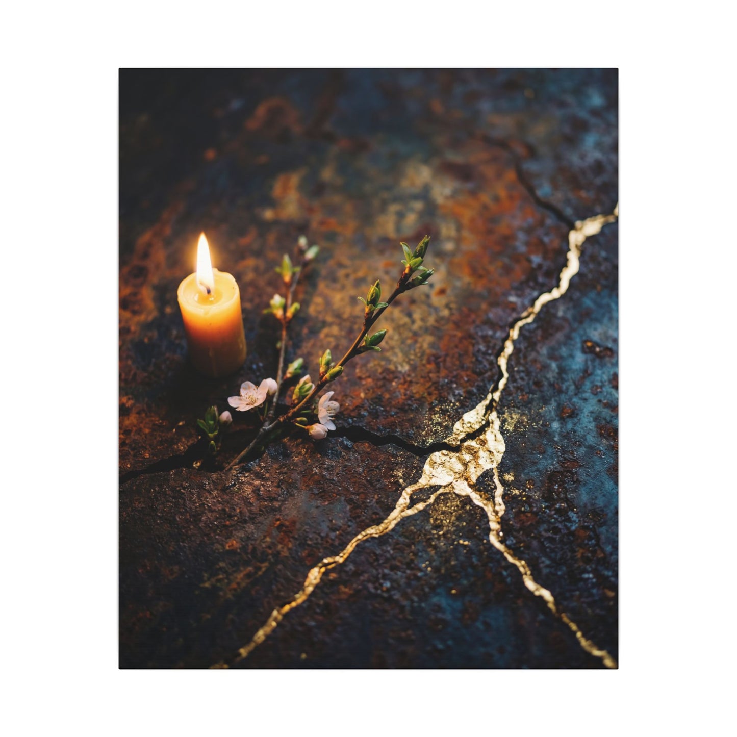 Kintsugi Rust Patina in Candlelight | Gold Repair Canvas Art