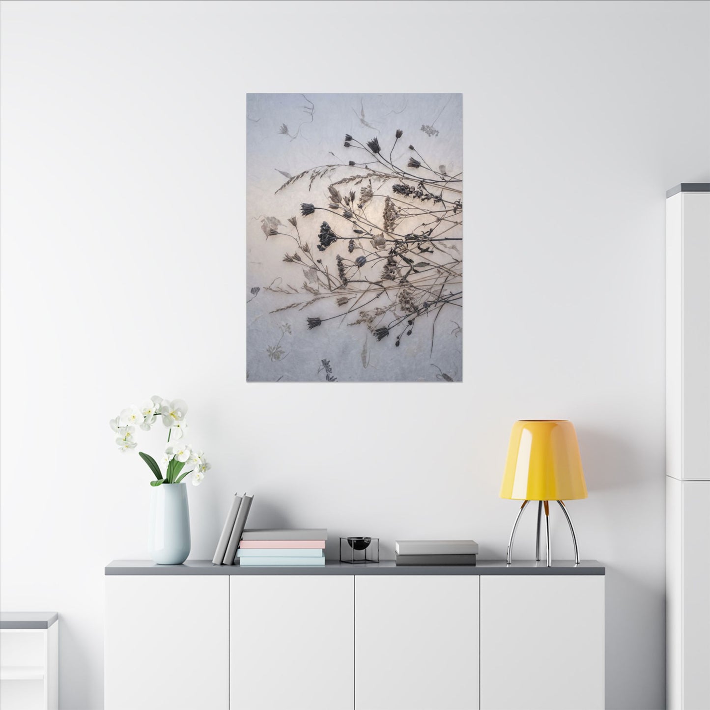 Elegant Dried Flowers Canvas Art - Japanese Pattern Japandi