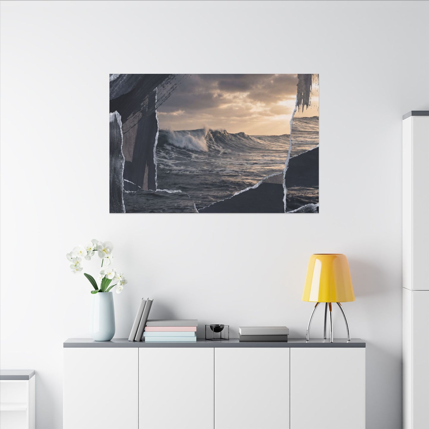 Fukinsei Ocean Wave Canvas Art - Dark Japandi Shadow Zen