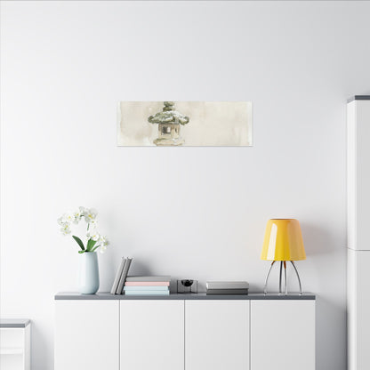 Stone Lantern Winter Canvas Art | Japandi Earthy Design