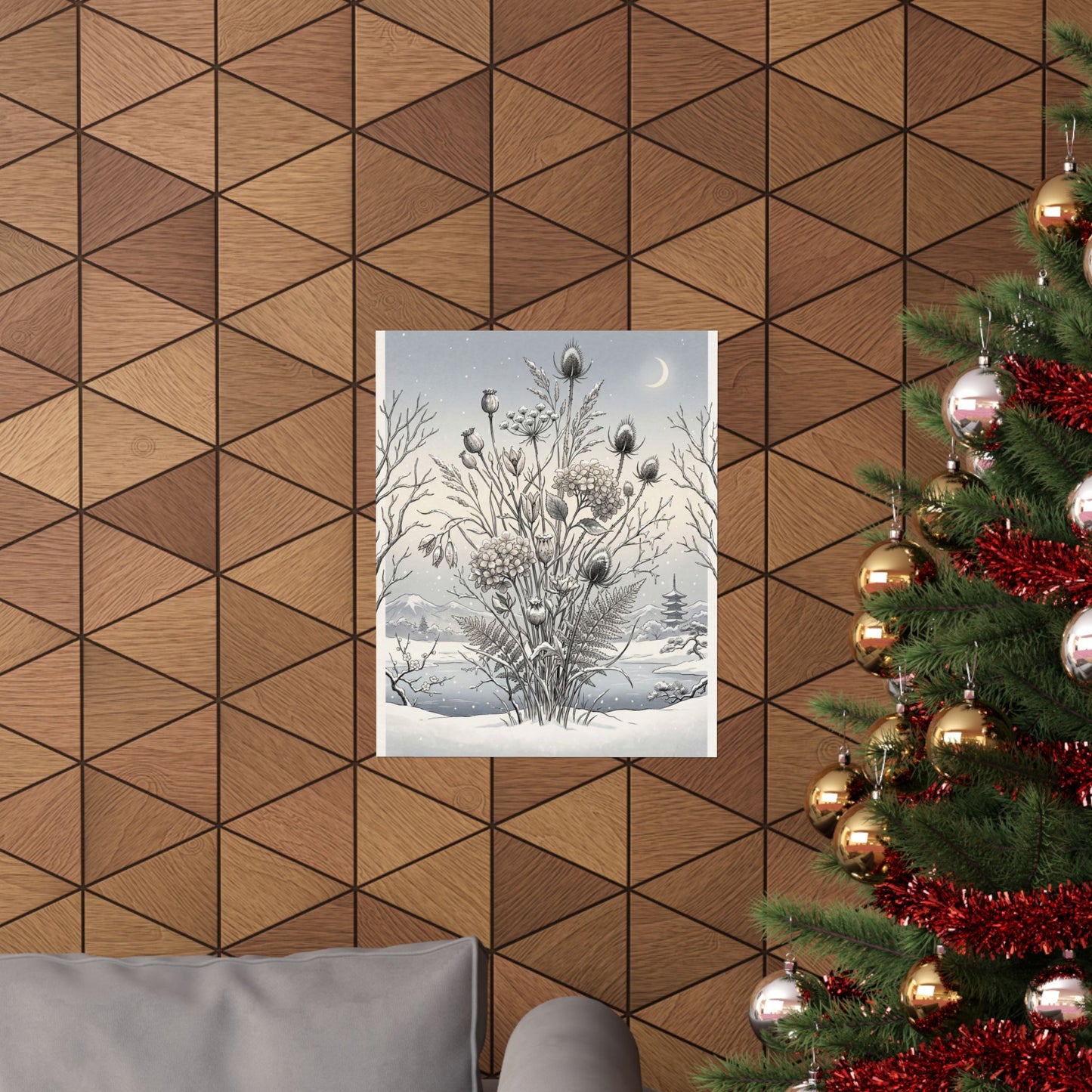 Zen Dried Flowers in Dawn | Ukiyo E Inspired Wall Art Print
