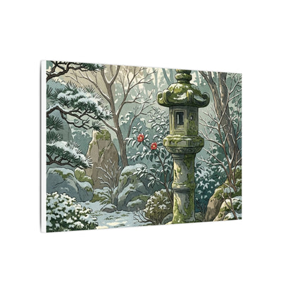 Stone Lantern Winter Canvas Art | Japandi Warm Design