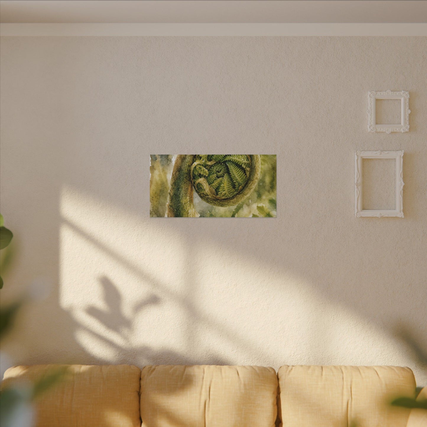 Japandi Fern Unfurling in Dappled | Watercolor Canvas Art