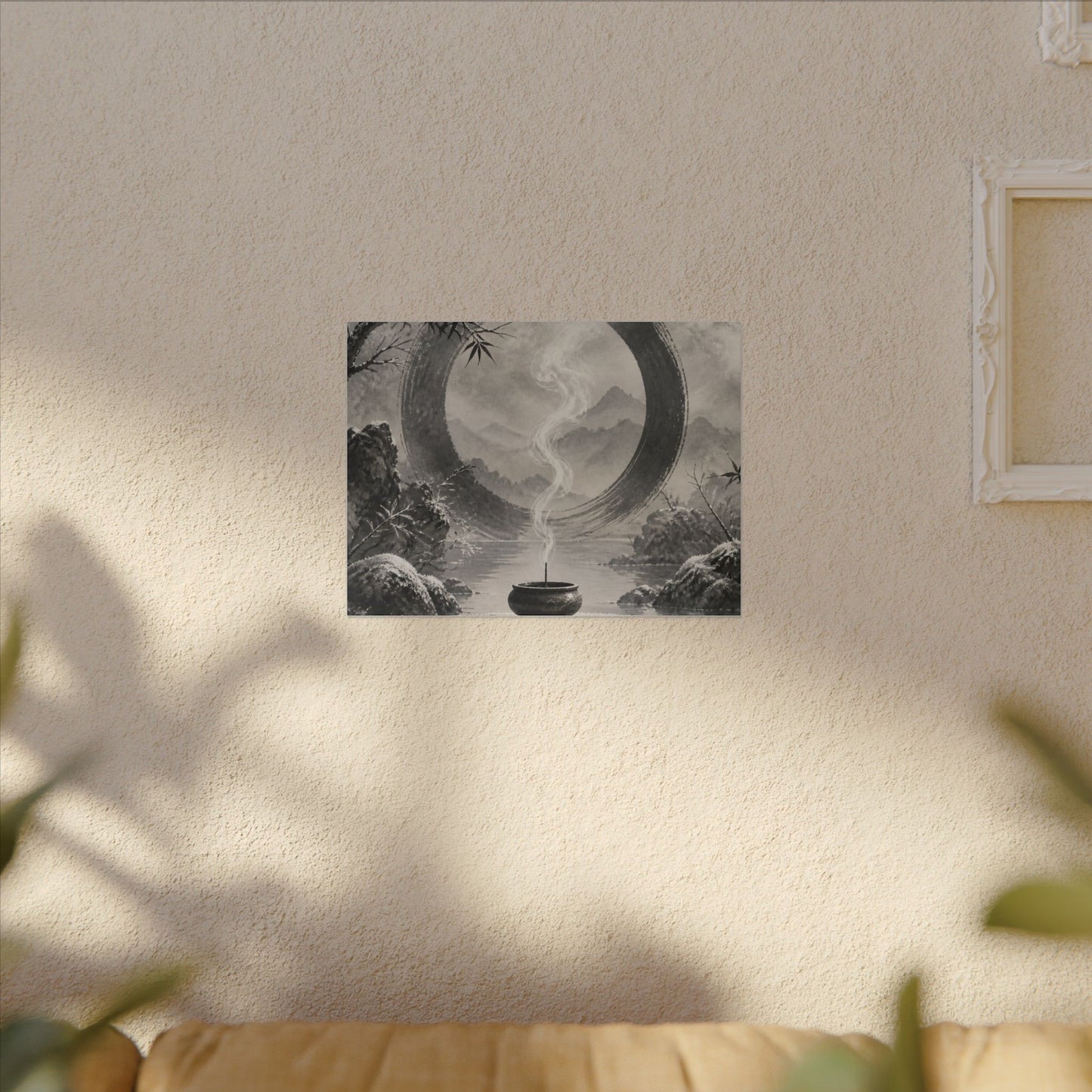 Incense Smoke Canvas Art | Winter Zen Sumi E Art