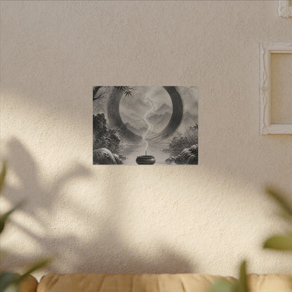 Incense Smoke Canvas Art | Winter Zen Sumi E Art