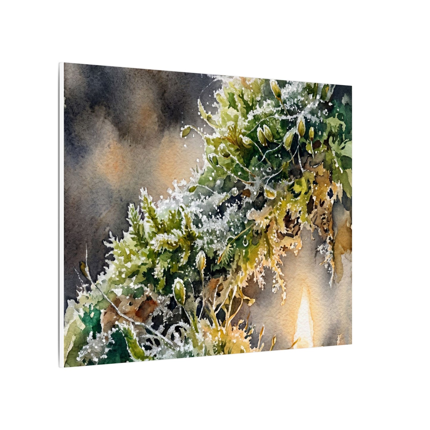 Winter Moss Close Up Watercolor Canvas Art | Neutral Decor