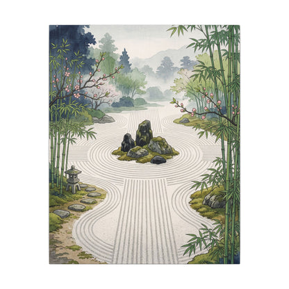 Rock Garden Ukiyo E Inspired Canvas Art | Contemplative Zen Art