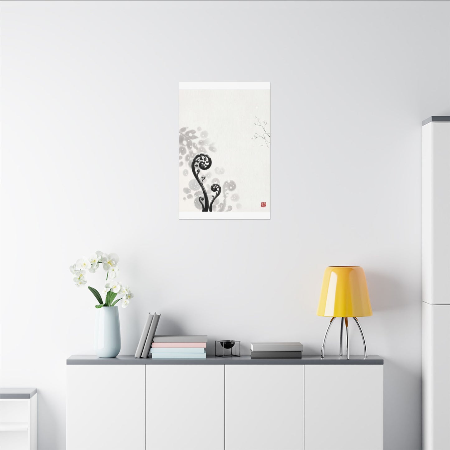 Winter Fern Unfurling Ukiyo E Inspired Canvas Art | Peaceful Decor