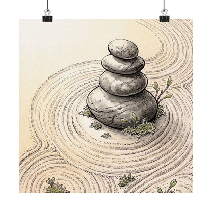Ma River Stones Wall Art Print - Zen Karesansui Art Print