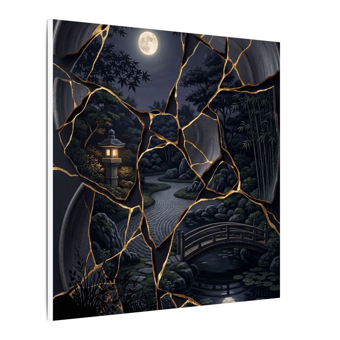 Kintsugi Moonlit Garden in Golden Hour | Gold Repair Canvas Art