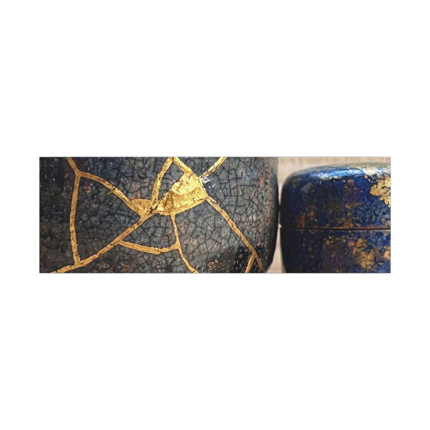 Tea Ceremony Crackle Gold Canvas Art | Philosophical Kintsugi Art