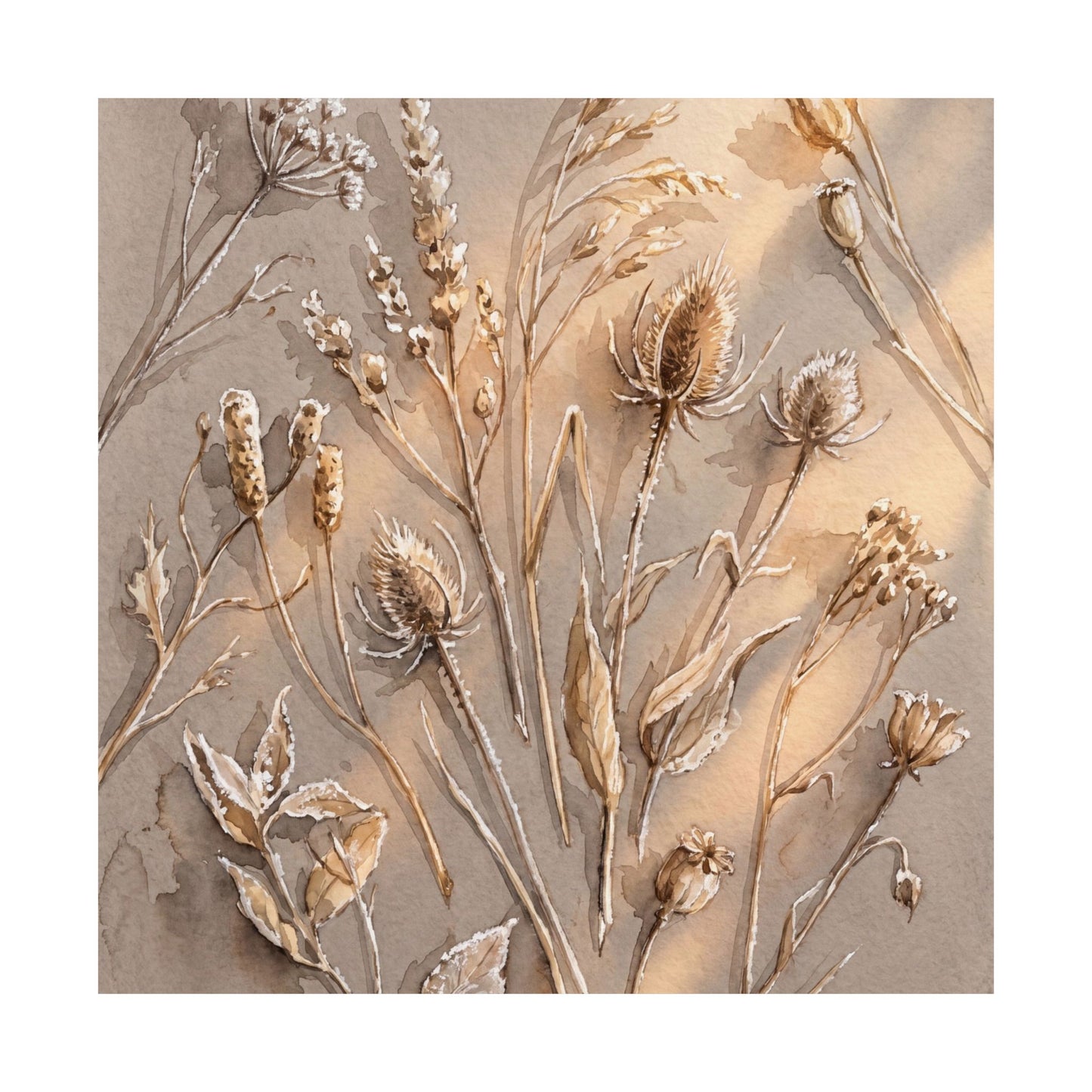 Dried Flowers Winter Wall Art Print | Japandi Earthy Design