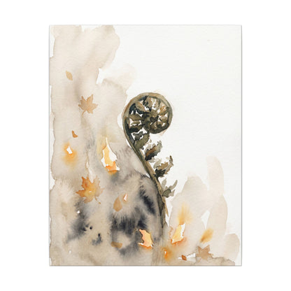 Fern Unfurling Watercolor Canvas Art | Earthy Japandi Art